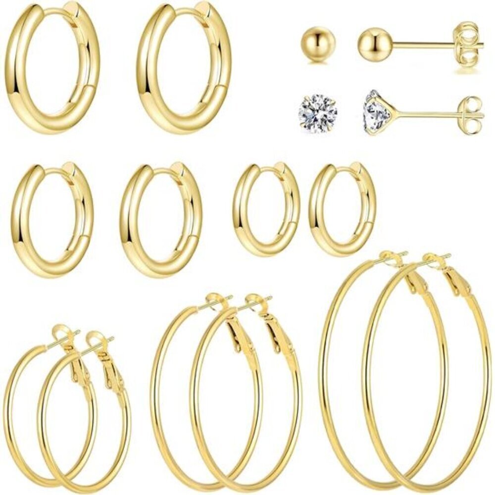 Gold Hoop & Stud Earring Set – 8-Pair Everyday Essentials Collection -Minimalist